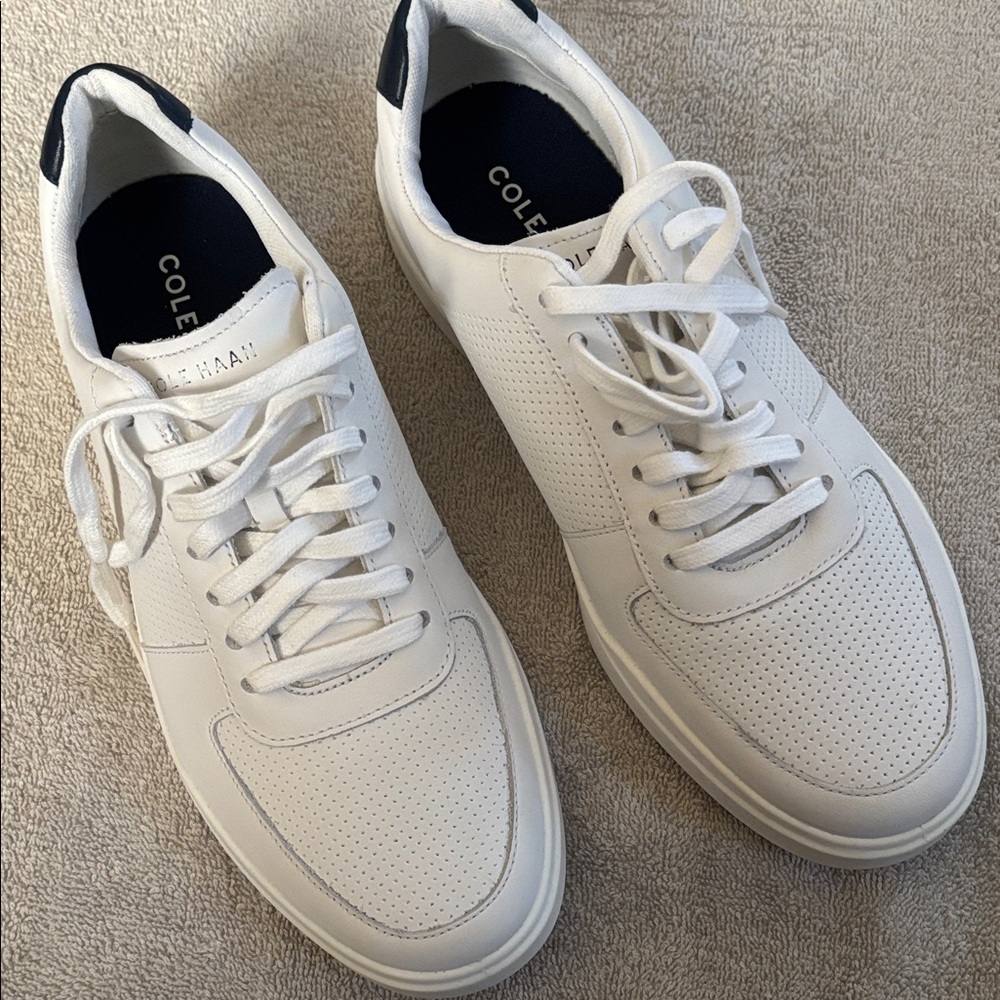Cole Haan Men's White and Blue leather perforated leather uppers modern sneaker